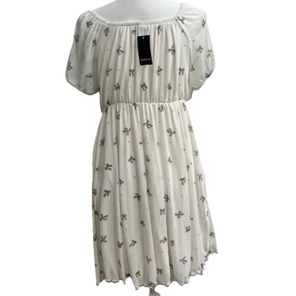 Torrid Mesh Babydoll Mini Dress Plus Sz 2 Lace Polka Dot & Bows Whisper White - Picture 4 of 14